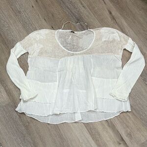 Free People Cream Long Sleeve Unique Blouse L NWOT